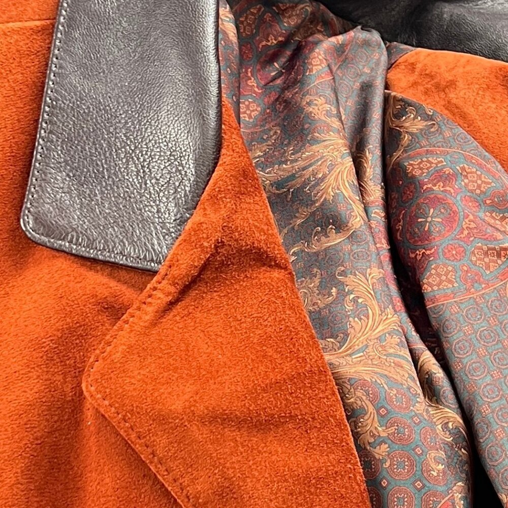 Vintage Leather & Suede Oversized Blazer Jacket Coat Long Preppy Grunge European - Picture 5 of 6